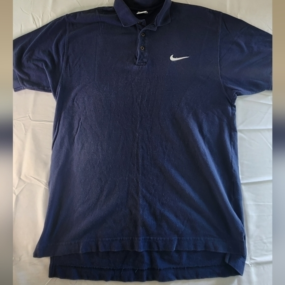 VINTAGE Nike‎ Mens 90s Golf Rugby Polo Button Short Sleeve Blue Medium T128.
